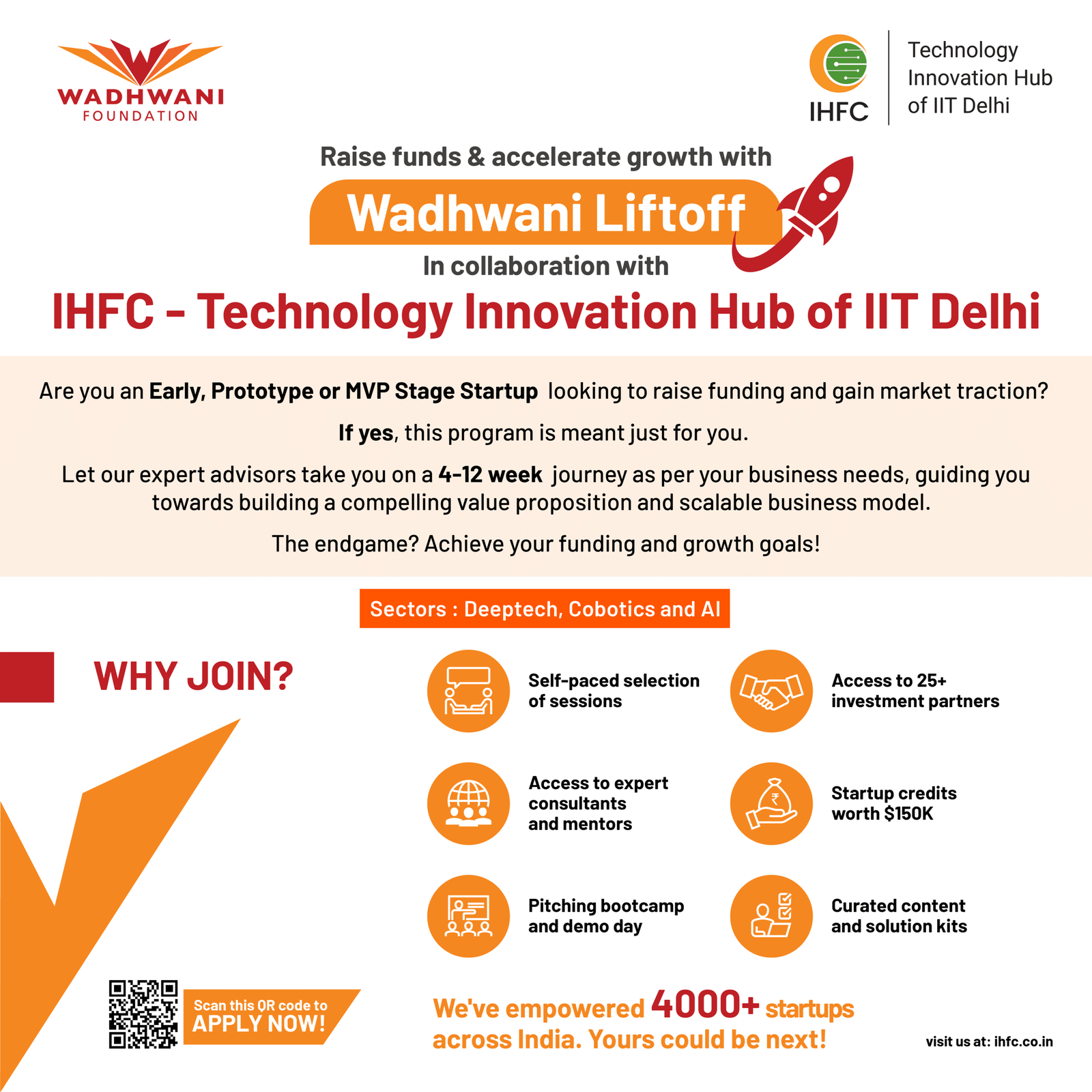 #WadhwaniLiftoff #IHFC #IITDelhi #Deeptech #Cobotics #AI #StartupAccelerator #Innovation #Entrepreneurship #ApplyNow